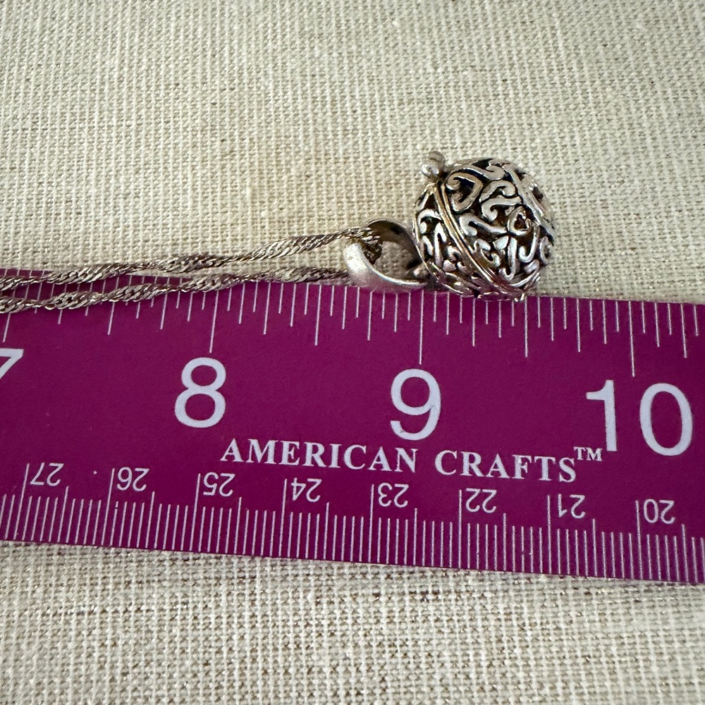 Silver-Toned Filigree Sphere Pendant Necklace. - Picture 6 of 6